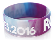 Multi Colores Swriled Custom Silicone Rubber Wristbands 1 Inch Width Logo Ink Filled